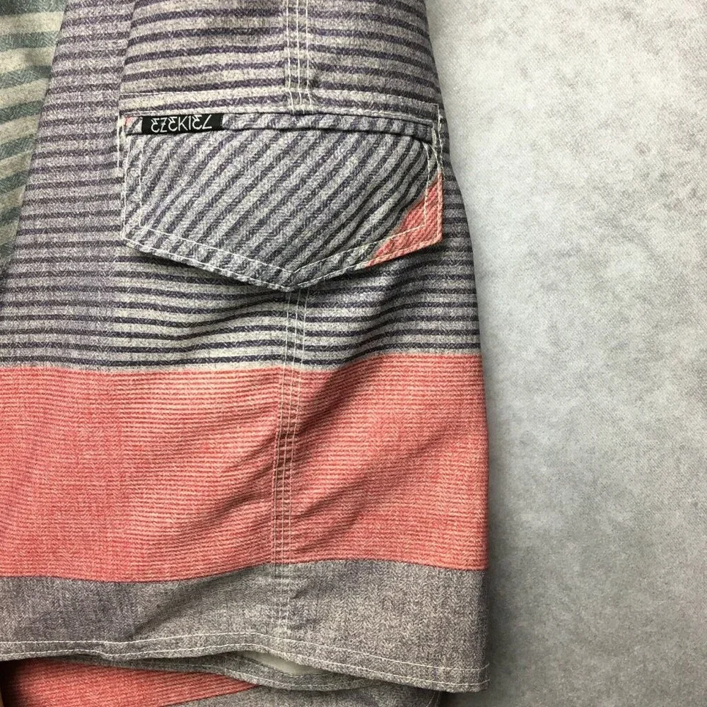 Ezekiel Mens Board Shorts size‎ 30 Gray Purple Striped Polyester Spandex Stretch